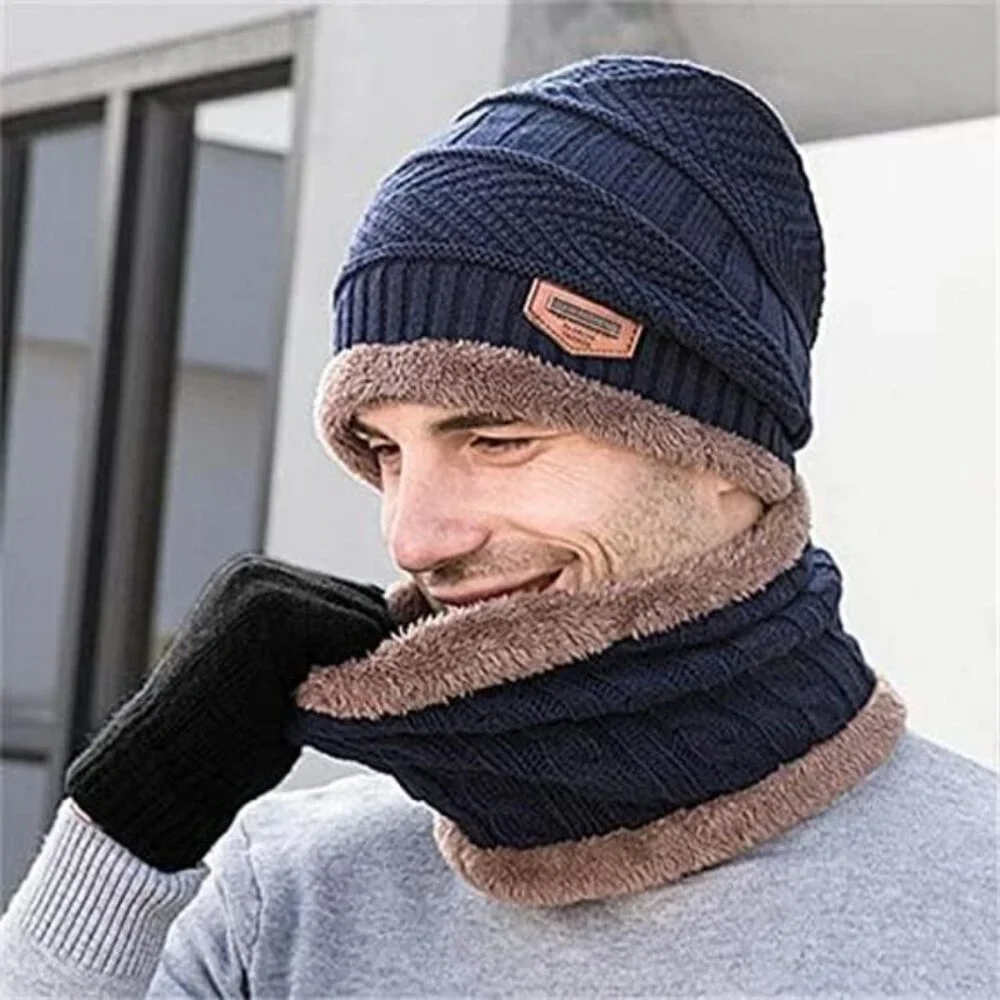 Warm Winter Beanie Hat & Scarf Gloves Set Stylish Knit Skull Cap Unisex
